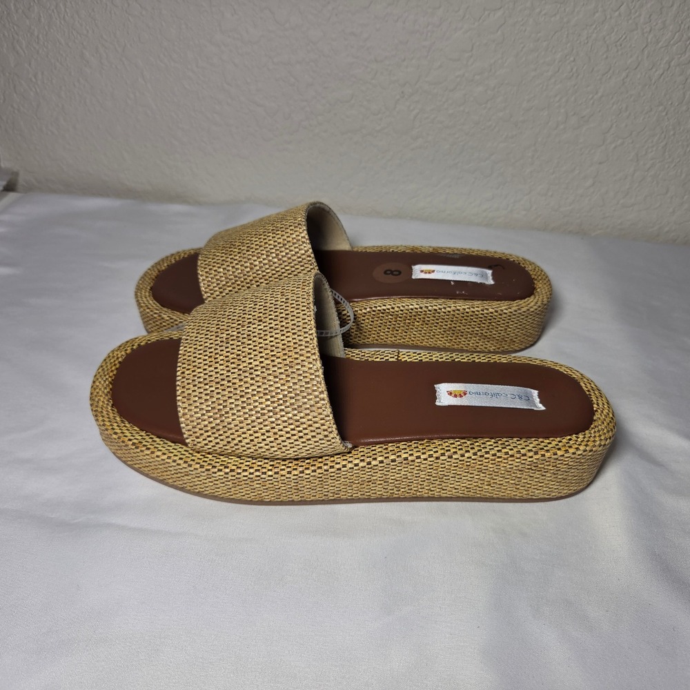 C&C California Womens Woven Raffia Platform Slide Sandals Tan Brown Size 8